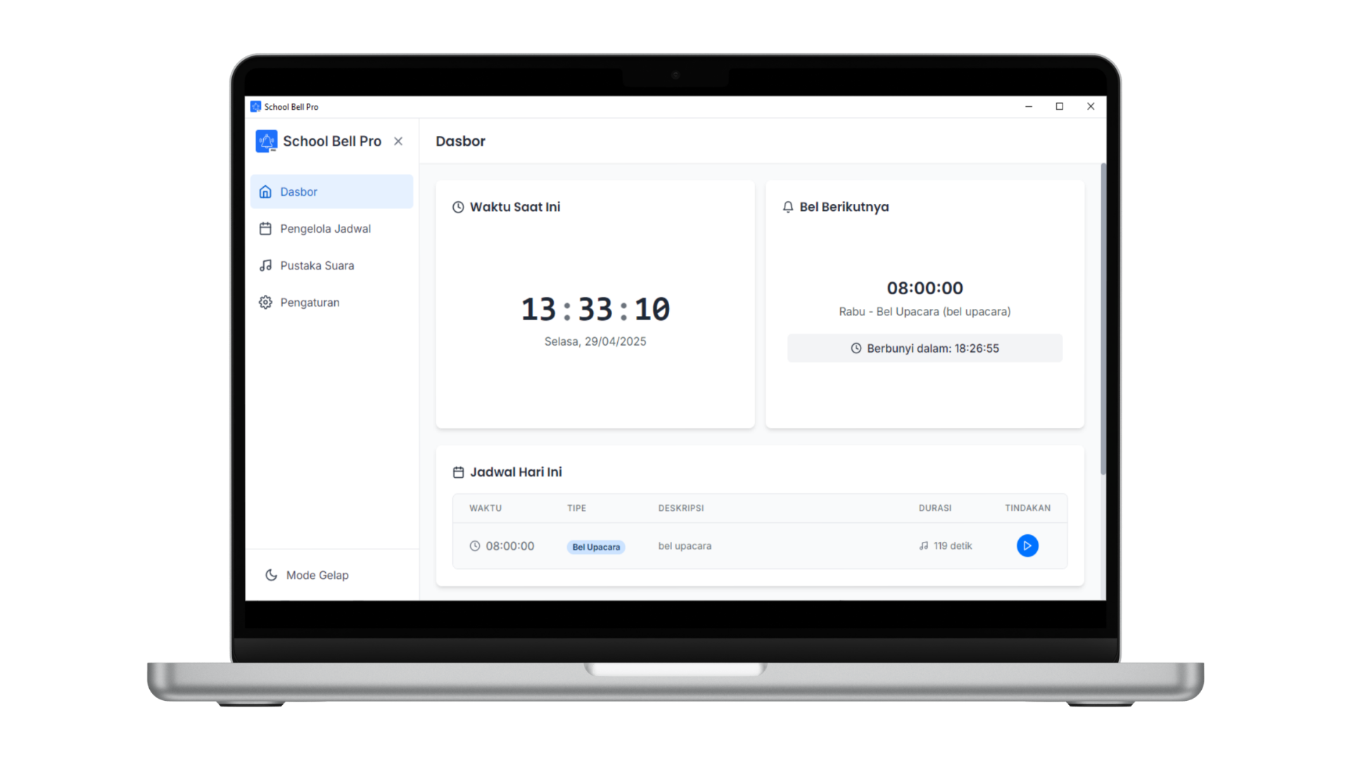 Dashboard Bel Sekolah Pro